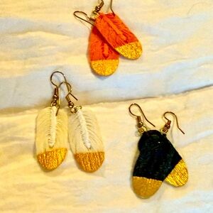Handmade Gold-Tipped Feather-Look Earrings